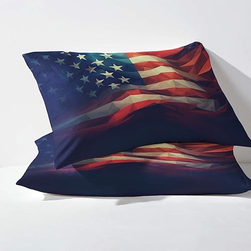 Miniatura 3 de Juego de sábanas con diseño de bandera estadounidense, tamaño King, sábanas y fundas de almohada estampadas de 4 piezas, sábana bajera ajustable de