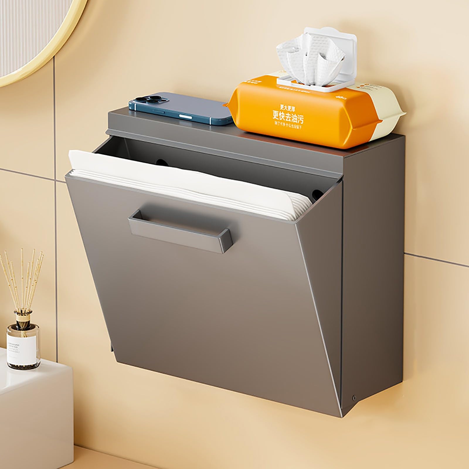 Dispensador de Papel, Dispensador Papel Secamanos, Dispensador de Pañuelos Montaje en Pared, Portarrollos Papel Higienico Metal, Porta Papel Higienico de Baño(Gray)