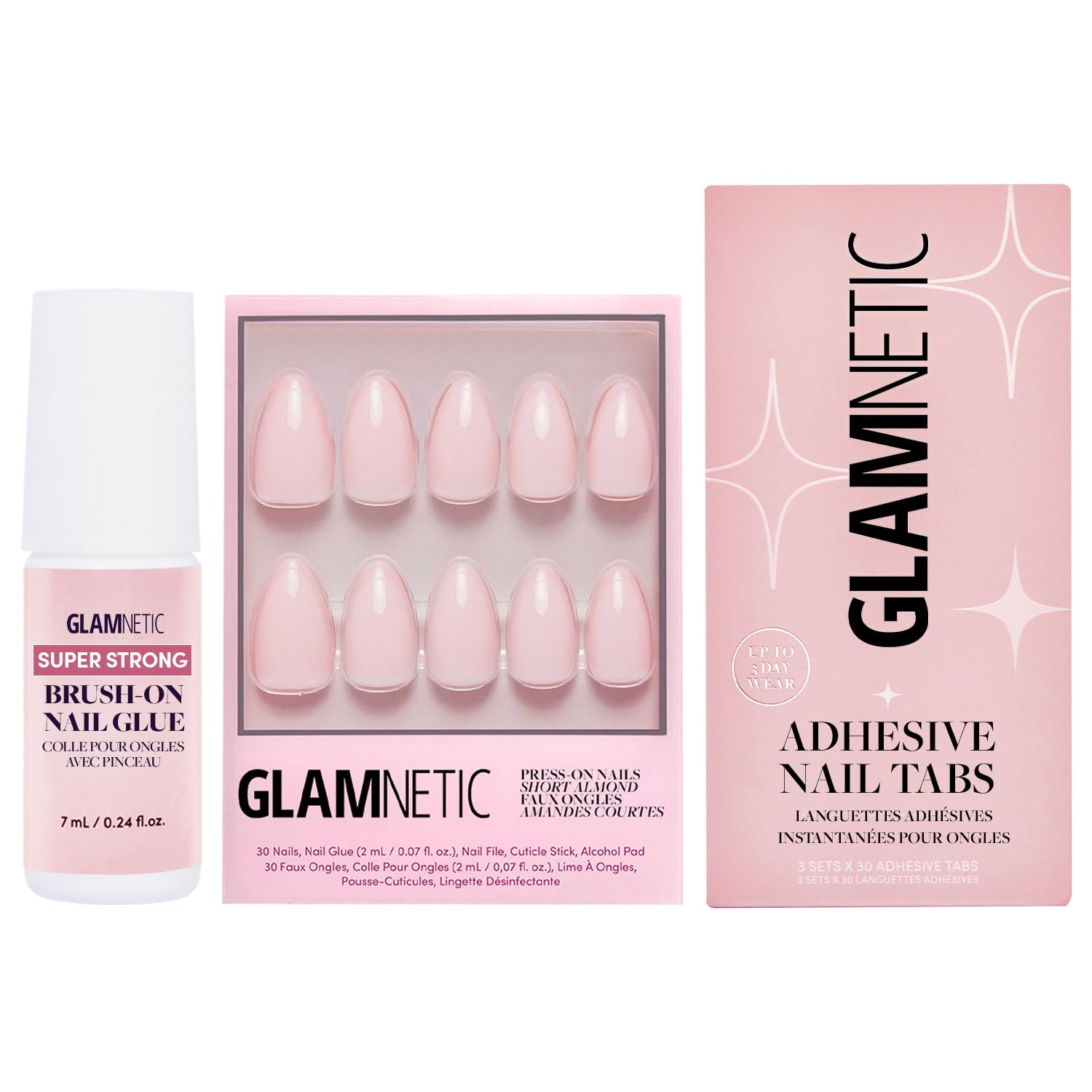 Glamnetic Press-On Nails - Ballet Pink | Opaque Light Blush Pink Short Almond False Nails | 15 Sizes - 30 Nail Kit with Glue & Nail Tabs