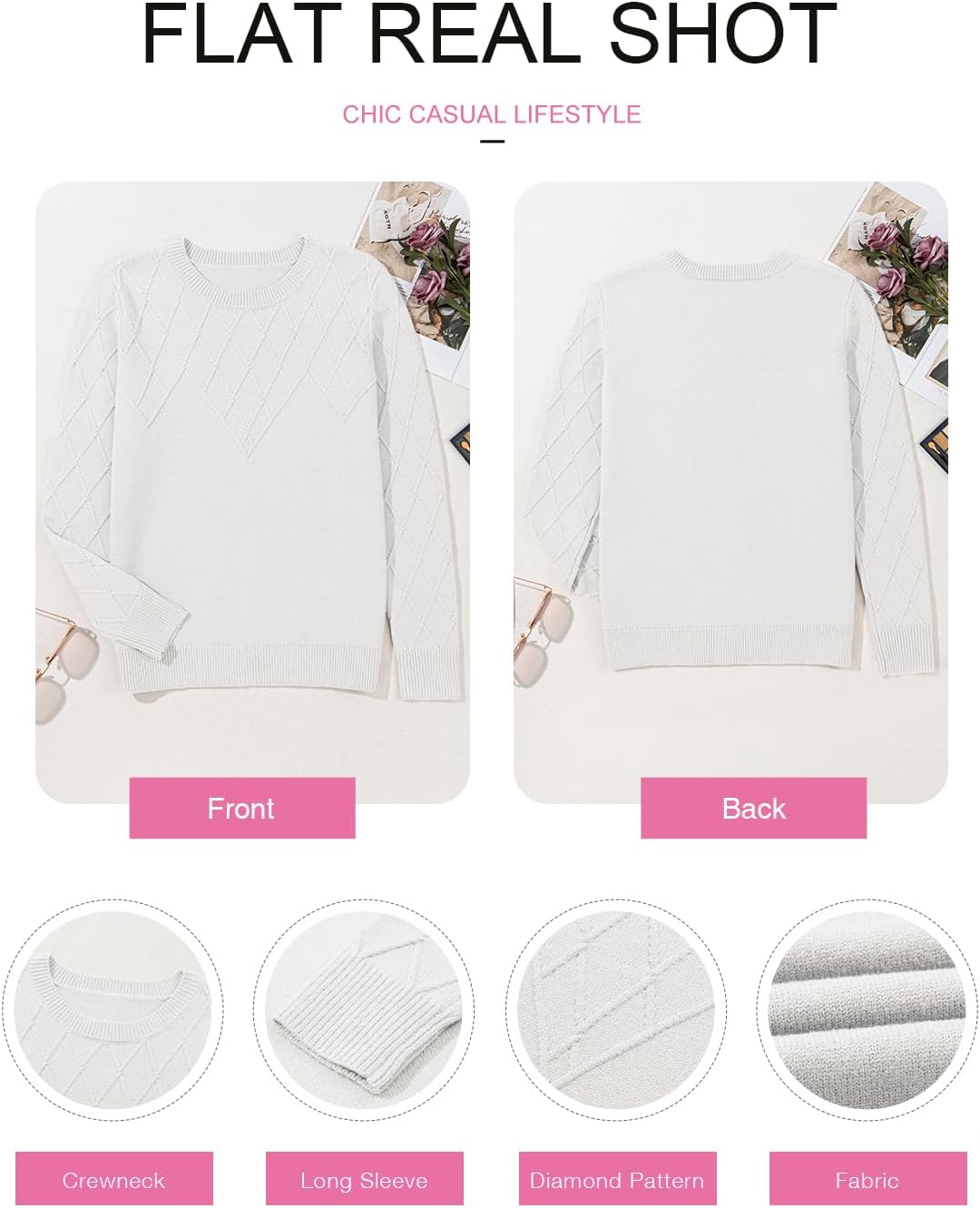 EVALESS Womens Sweaters Trendy Casual Crewneck Long Sleeve Cable Knit Lightweight Oversized Fall Sweaters Pullover Tops - Image 5