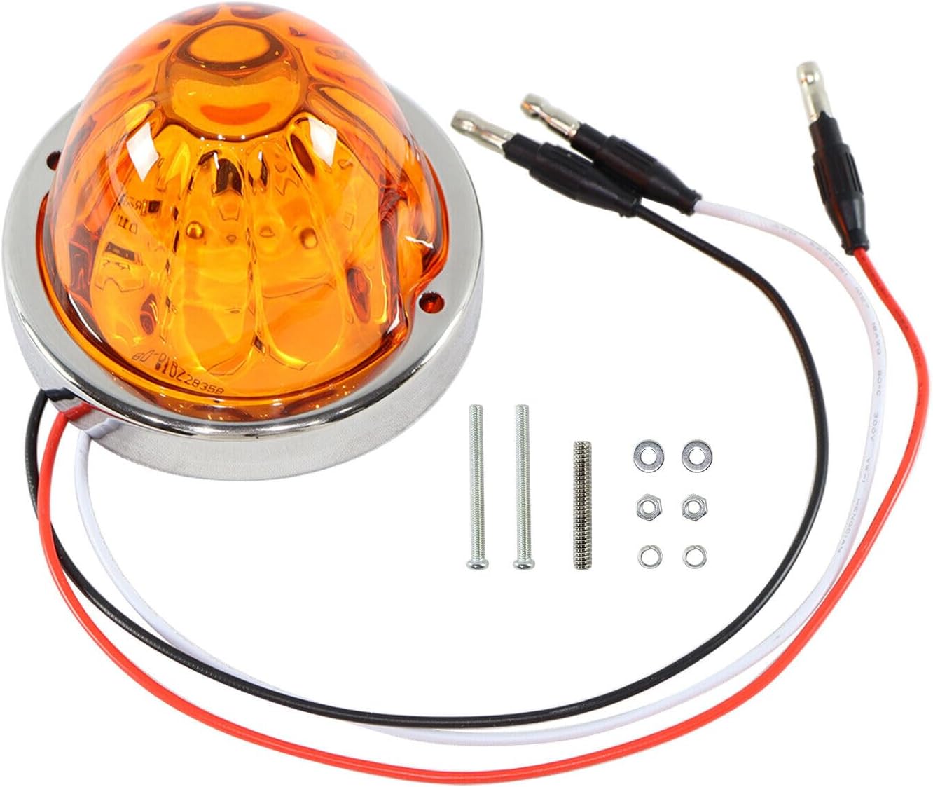 telfair Watermelon Light Glass Lens, Amber Turn Signal Marker Light with Stainless Steel Bezel Base for Heavy Trucks Semi Trailers