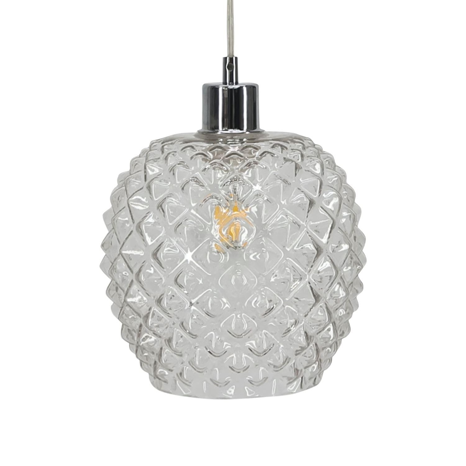 Firstchoicelighting Clear Glass Easy Fit Ceiling Lightshade Or Pendant Shade, Textured Glass, Height 21Cm Diameter 19Cm