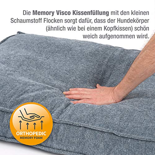 JAMAXX Premium Hundekissen Orthopädische Füllung, Waschbar Bezug aus Edlem Chinelle Stoff, Weiche Kompakte Füllung mit Visco Schaumstoff-Flocken Memory, PDB1003 65x50 (S), Light-Blue