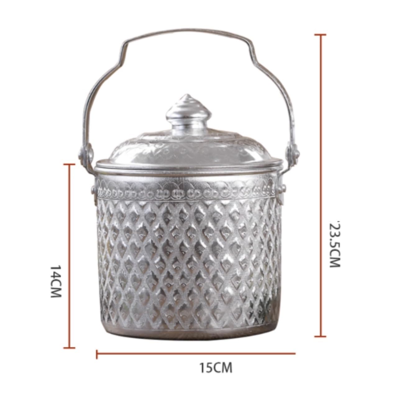 Champagner Wein Bier Kühler, Thailändischer Eiskübel mit Griff, Getränkekühler aus Metall, silberfarben, mehrere Größen for drinnen und draußen(14x15x23.5cm)