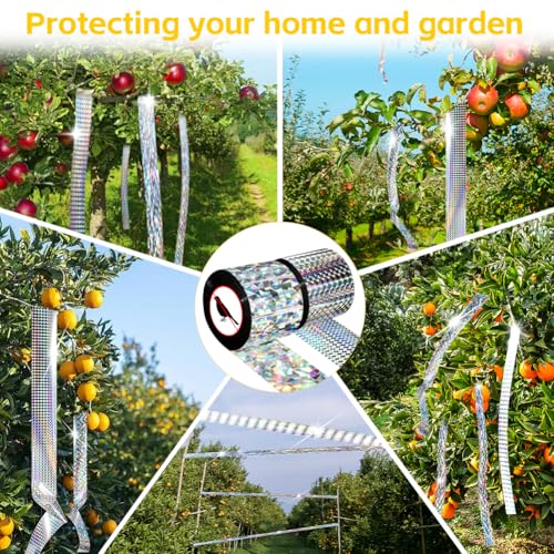 AOOWU Vogelabwehr Vogelband, 2 Rollen 80m x 4.8cm Premium Vogelabwehr-Band Reflektierend,Vogelschreck Vogelabwehr,Reflektierendes Vogelabwehrband, Abwehrband Vogel Band für Protect Gärten Höfe Pflanze