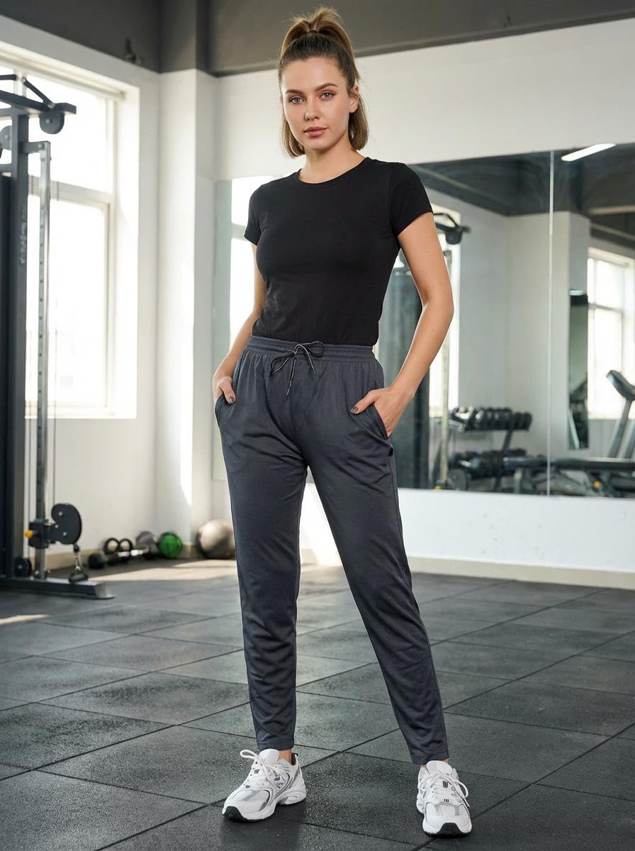 anand sarees Anand Women's Athletic Pants Running Workout Joggers Lightweight Gym Jogging Track Casual Trackpants with Pockets -AI_GRL_ST_TP222_L Dark Grey-picture-28