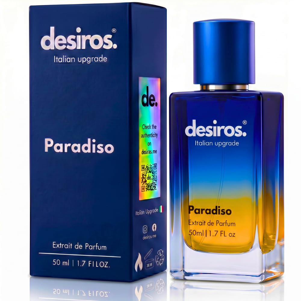 Desiros Paradiso Perfumy Włoskie Uwodzicielskie Cytrusowe Świeże, 50 ml | Markowe perfumy, feromony perfumowane z Androstadienonem, 25% olejków eterycznych, nut neroli i jaśminu, pomysł na prezent