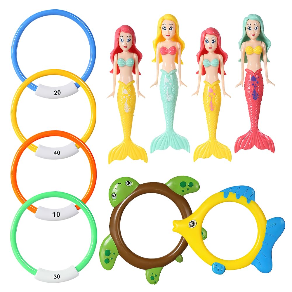 Hojalis Juguetes de Buceo, 10 Piezas Juguetes de Buceo en Piscina, Anillos de Buceo, Juguetes de Buceo para Niños, Juegos Piscina, para Juegos Submarinos y Entrenamiento de Buceo para Niños