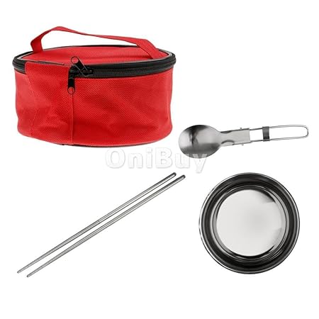 Generic Green : 3Piece/Set Travel Outdoor Anti-hot Bowl Foldable Chopsticks Spoon Tableware Set