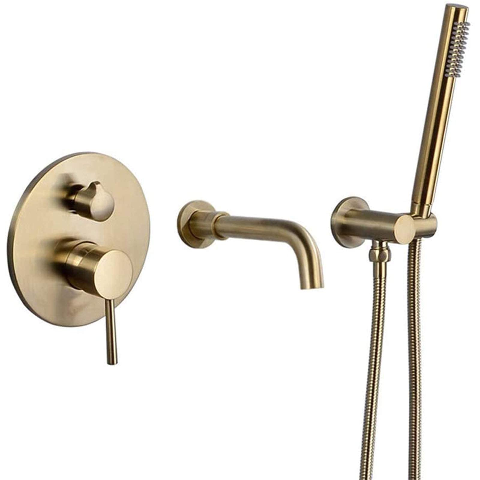 CWCQGH Tub and Shower Faucet Set Brushed Gold, Wall Mount Roman Tub Filler Faucet, Solid Brass 3-Hole Bathtub Mixer Faucet