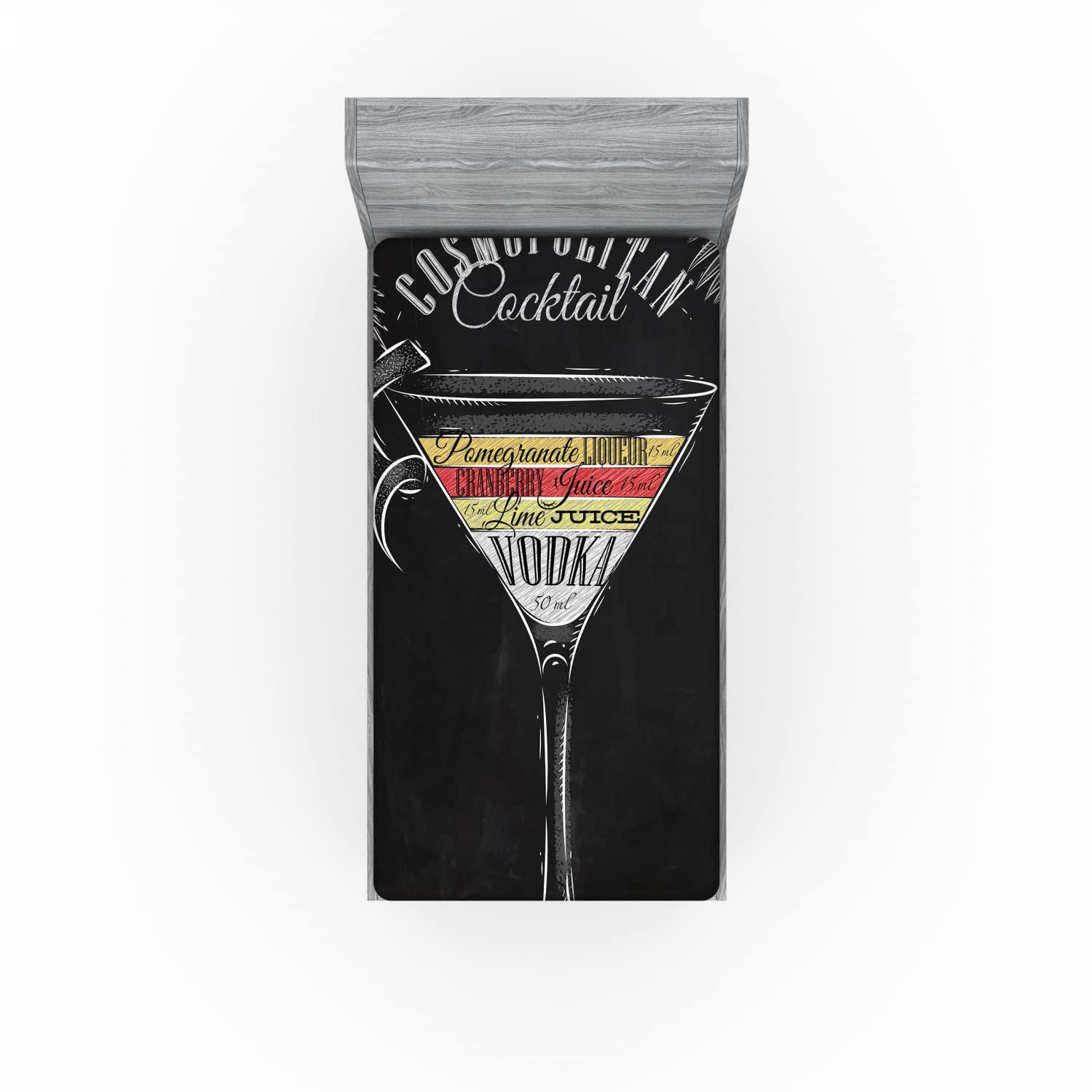 Ambesonne Alcohol 2 Pack Fitted Sheet, Cosmopolitan Recipe, Bed Cover All-Round Elastic Deep Pockets 2 Pieces, Package Contains 2 Twin XL Size Fitted Sheets, Charcoal