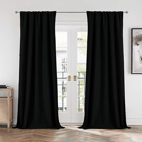 Miniatura 36 de CUCRAF - Cortinas de lino 100% opacas de 84 pulgadas de largo, juego de 2 paneles, con pestaña trasera y bolsillo para cortinero para sala de estar