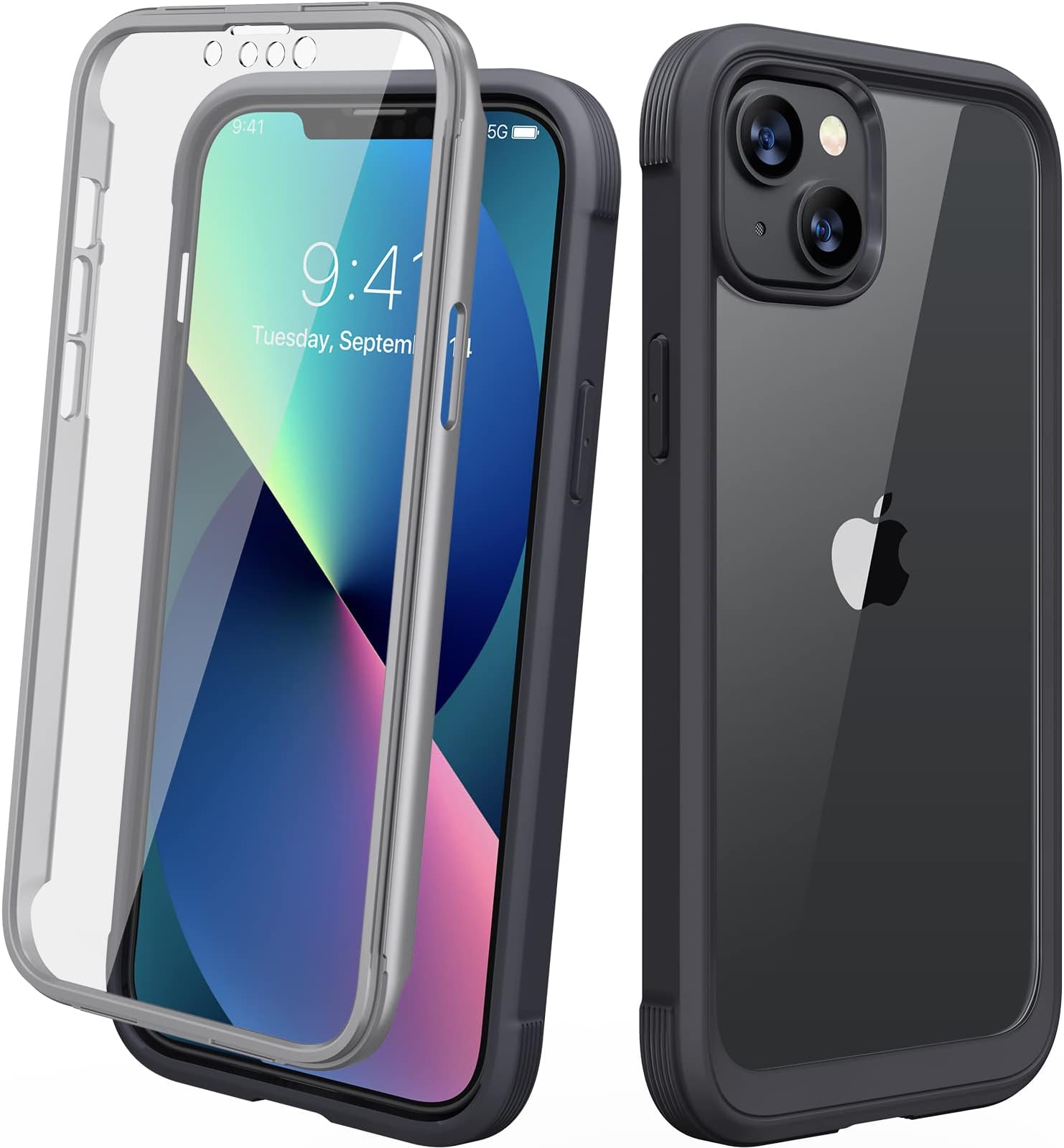 Diaclara Compatible with iPhone 13 Case, 360° Full Body with Built-in Screen Protector Touch Sensitive Shockproof Bumper Case Cover Clear-Back Designed Compatible for iPhone 13 6.1"-Black