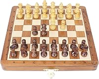 Vista 1 de House of Chess - Juego de ajedrez de viaje plegable magnético de madera de 8 pulgadas - Tablero con notación algebraica + 2 peones adicionales y 2