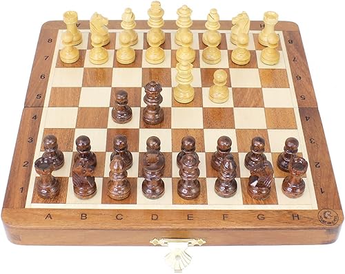 House of Chess - Juego de ajedrez de viaje plegable magnético de madera de 8 pulgadas - Tablero con notación algebraica + 2 peones adicionales y 2