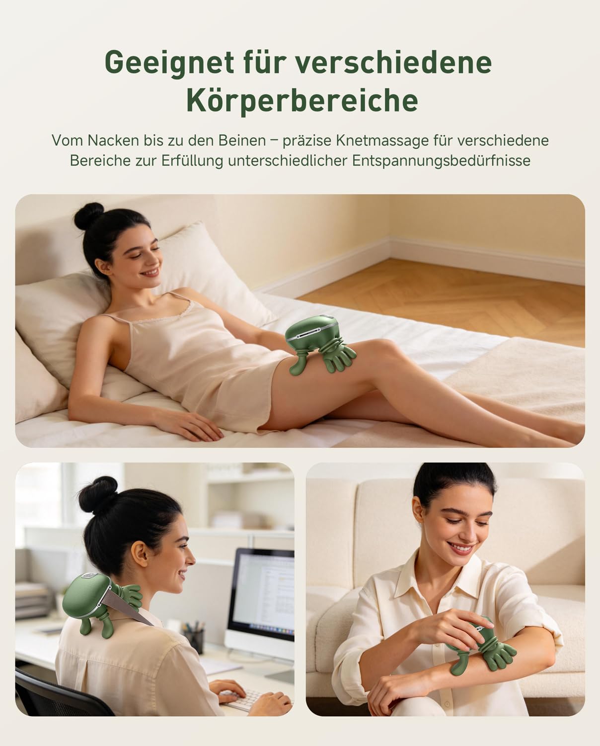 Massagegerät, 4D Nackenmassagegerät mit Wärme, Tragbares Nacken, 3 Modi und 2 Heizstufen, USB Elektrische, Entspannt die Muskeln und lindert Müdigkeit, für Zuhause & Büro, Grün