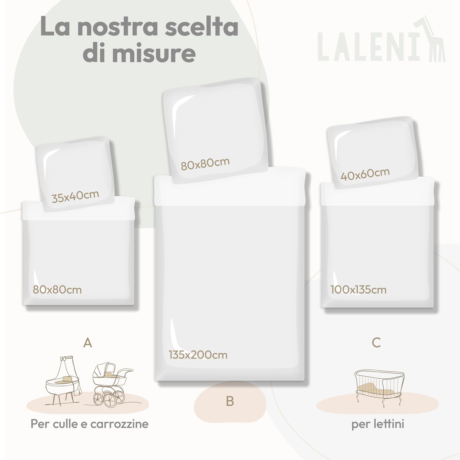 Laleni Copripiumino Lettino Neonato 100x135cm - Set Lenzuola Culla Neonato in Cotone - Lenzuolo 100x135cm + Federa 40x60cm - Certificato OEKO-TEX - Verde