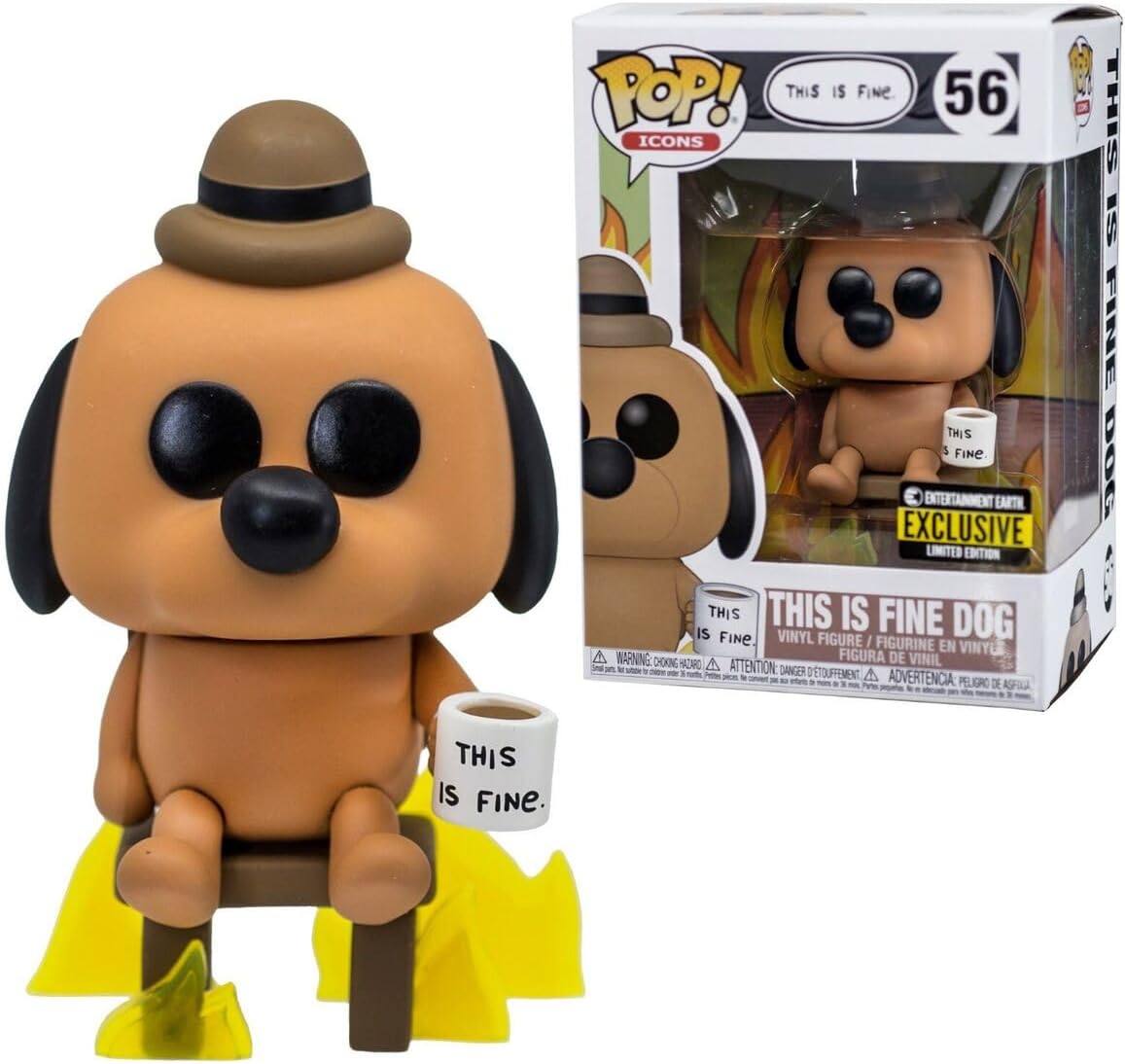 Funko This is Fine Dog w/Coffee + Protector: Entertainment Earth Exclusive Pop! Icons (Bundled with ToyBop Box Protector Collector Case) #56/52851 EE