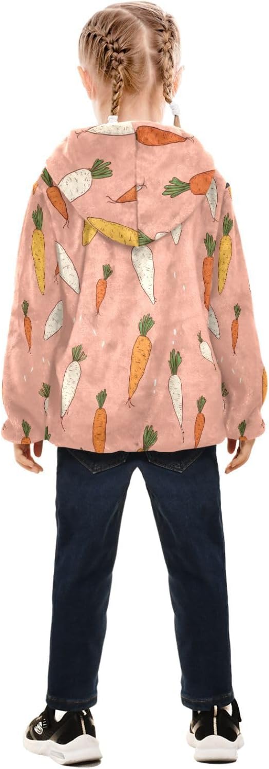 ALAZA Cute Carrot Pattern Hoodie Jacket for Girls Toddler Fleece Zip Up Coat Plush Jacket Long Sleeve Outerwear for 3 Years