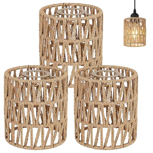 3 unidades de pantalla de ratán estilo bohemio, tamaño pequeño, pantalla de ratán, E27, pantalla de papel para lámpara de pie, lámpara de mesa, lámpara colgante, lámpara de espejo, pantallas colgantes