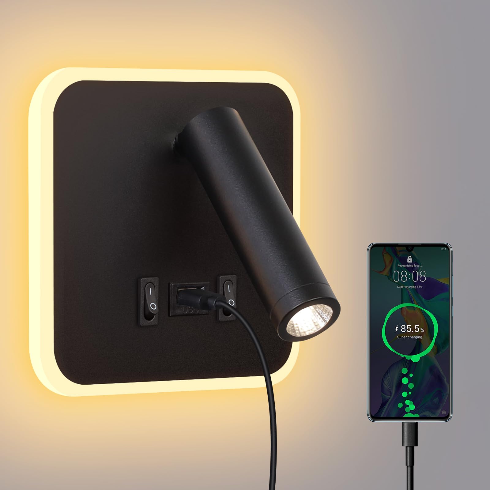 Lampada Da Lettura A Parete LED 2 Pezzi - Touch Dimmerabile, 3 Temperature Colore, Collo D'oca Regolabile, USB