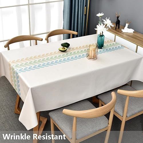 Miniatura 3 de TruDelve Mantel rectangular de plástico, mantel de vinilo beige, impermeable, lavable, para mesa de comedor (54 x 108 pulgadas, trigo-2)