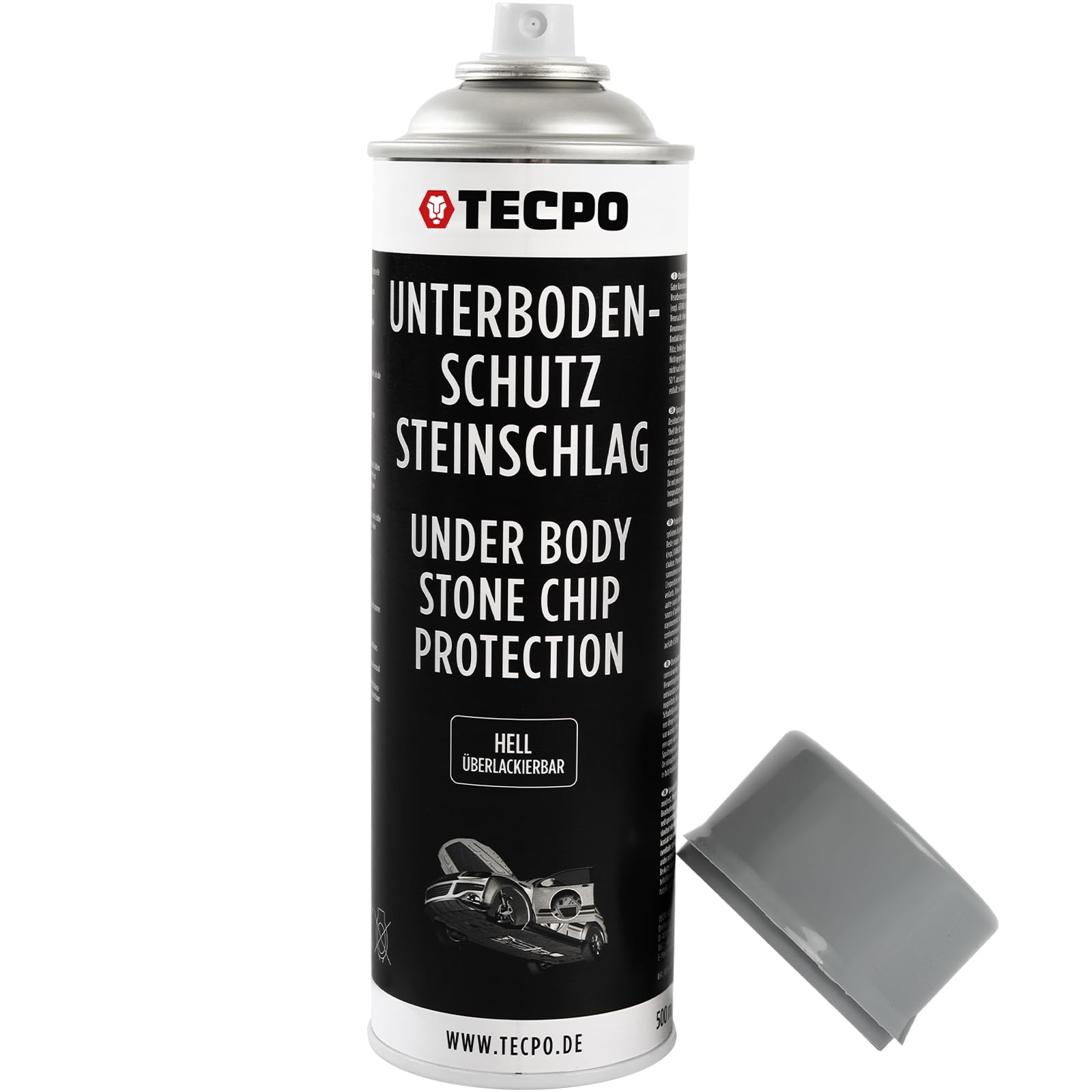 TECPO 4x Unterbodenschutz überlackierbar hell, 500 ml + Pistolengriff