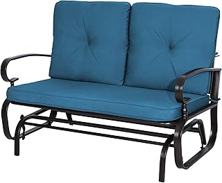 Incbruce Outdoor Swing Glider Rocking Chair Patio Bench for 2 Person, Garden Loveseat Seating Patio Steel Frame Chair Set with Cushion, Peacock Blue