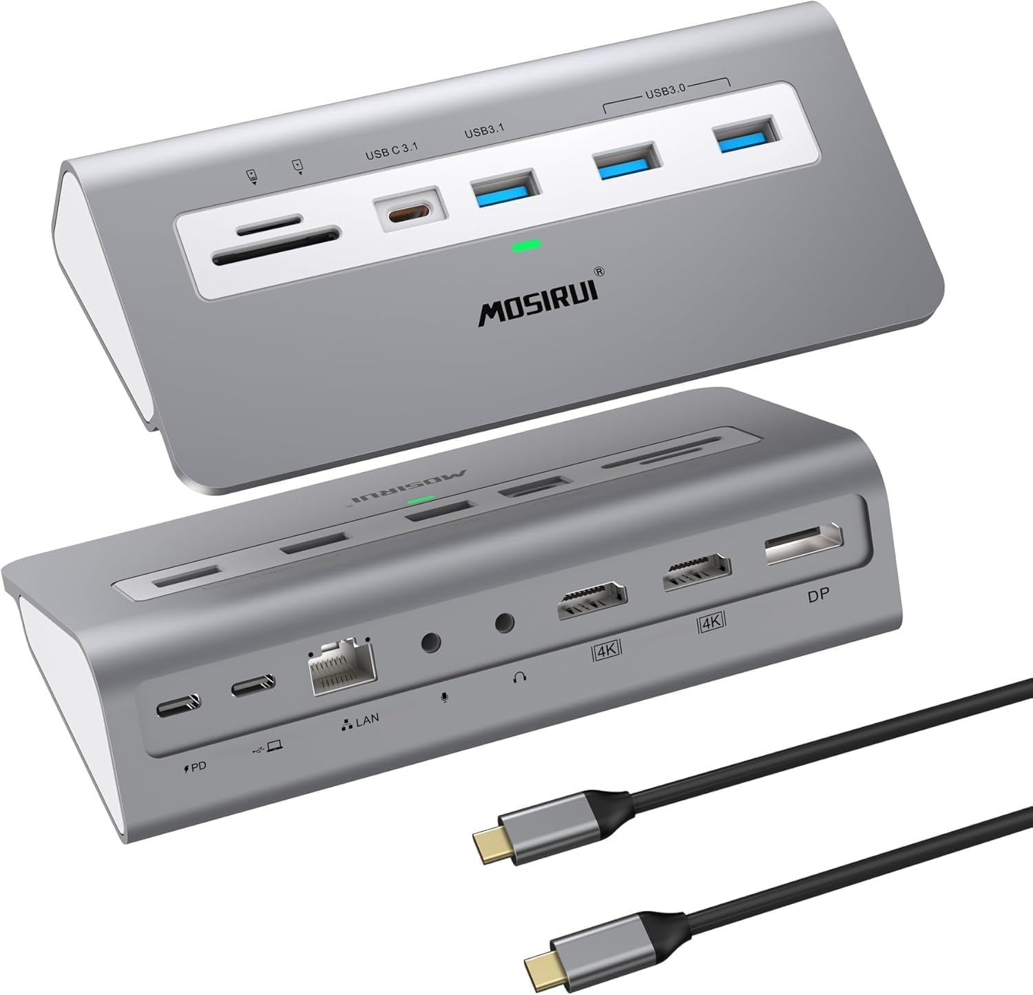 Docking station USB C per computer portatile, adattatore multiporta 14 in1 USB Hub con doppio HDMI 4K + DP, USB A/C 3.1 da 10 Gbps e 2 USB 3.0, 100 W PD, cavo da 1,2 m, dock per laptop Dell/HP/Windows