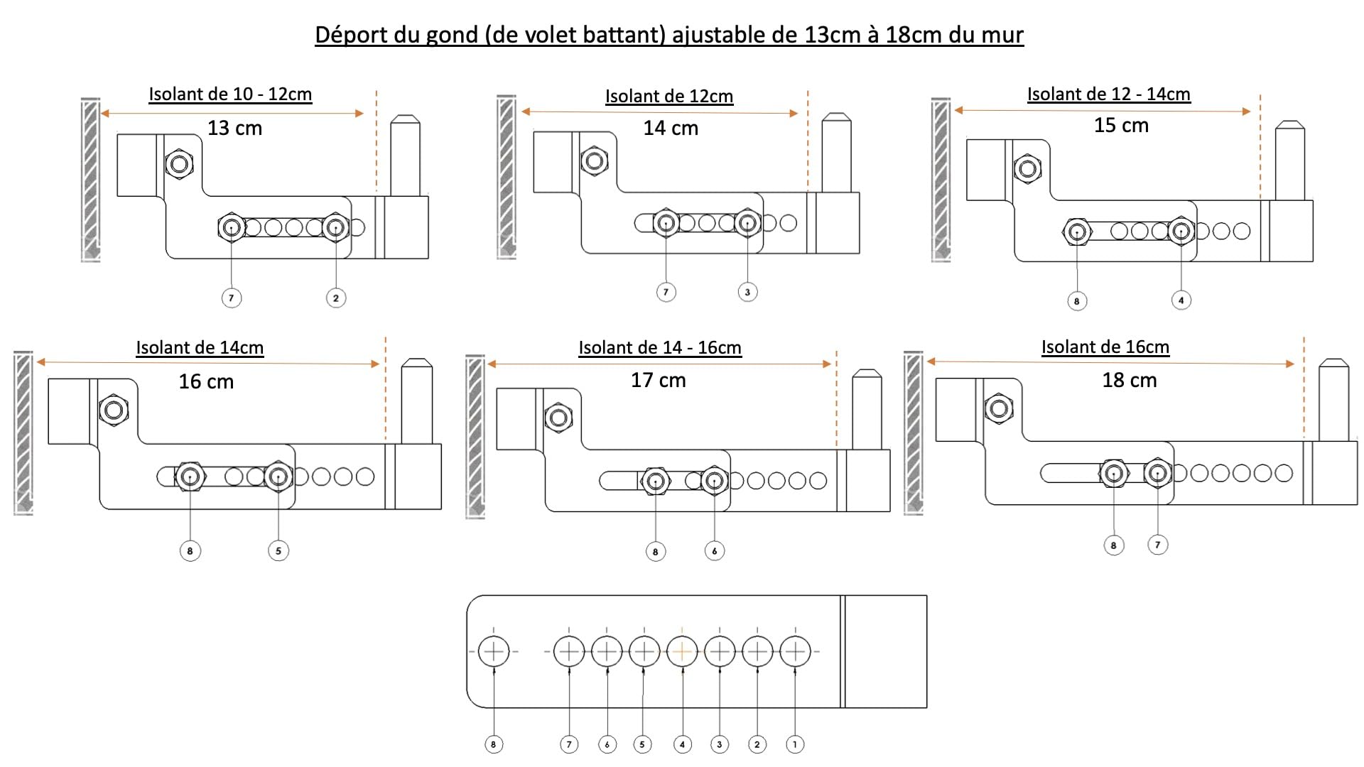 Déport de Gond de volet réglable à l'identique (pour Isolation Thermique par l’Extérieur)