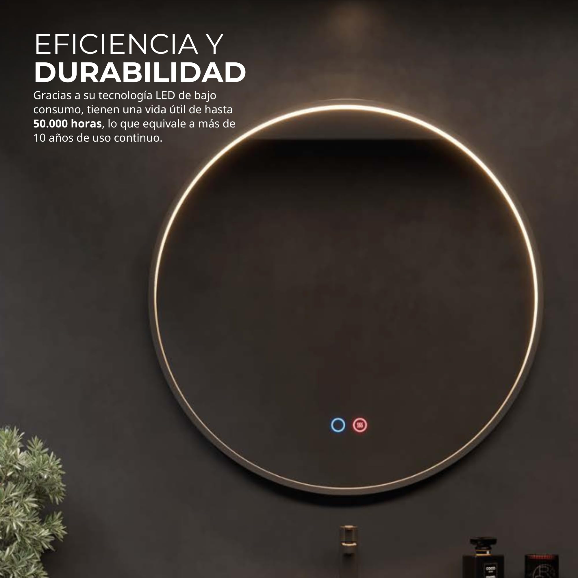 LEDIMEX - Espejo Redondo Baño con Luz LED 100cm, Sensor Antivaho y Marco Negro Mate | Espejo Inteligente Pared con Luz Perimetral Tri-LED (Cálida, Neutra y Fría) y Sensor ON/OFF | Serie Nepal