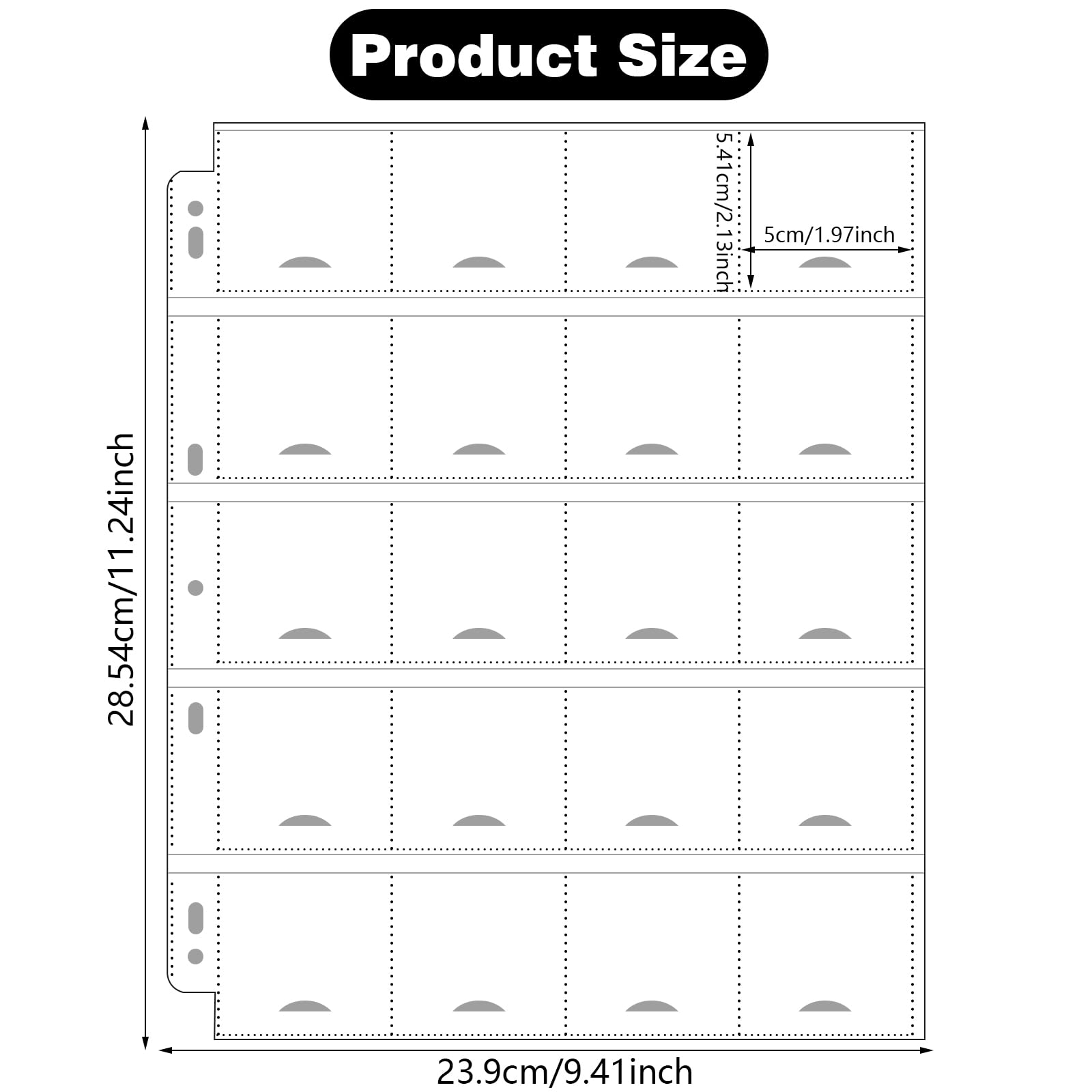 60 PCS 20-Pocket Thumb-Cut Coin Pages - Coin Pocket Pages for 2 x 2.1 Inch Cardboard Coin Holders, Collecting Sleeves for Coin Flips, 1000 Pockets for Coin Binder, Coin Collection Storage Supplies