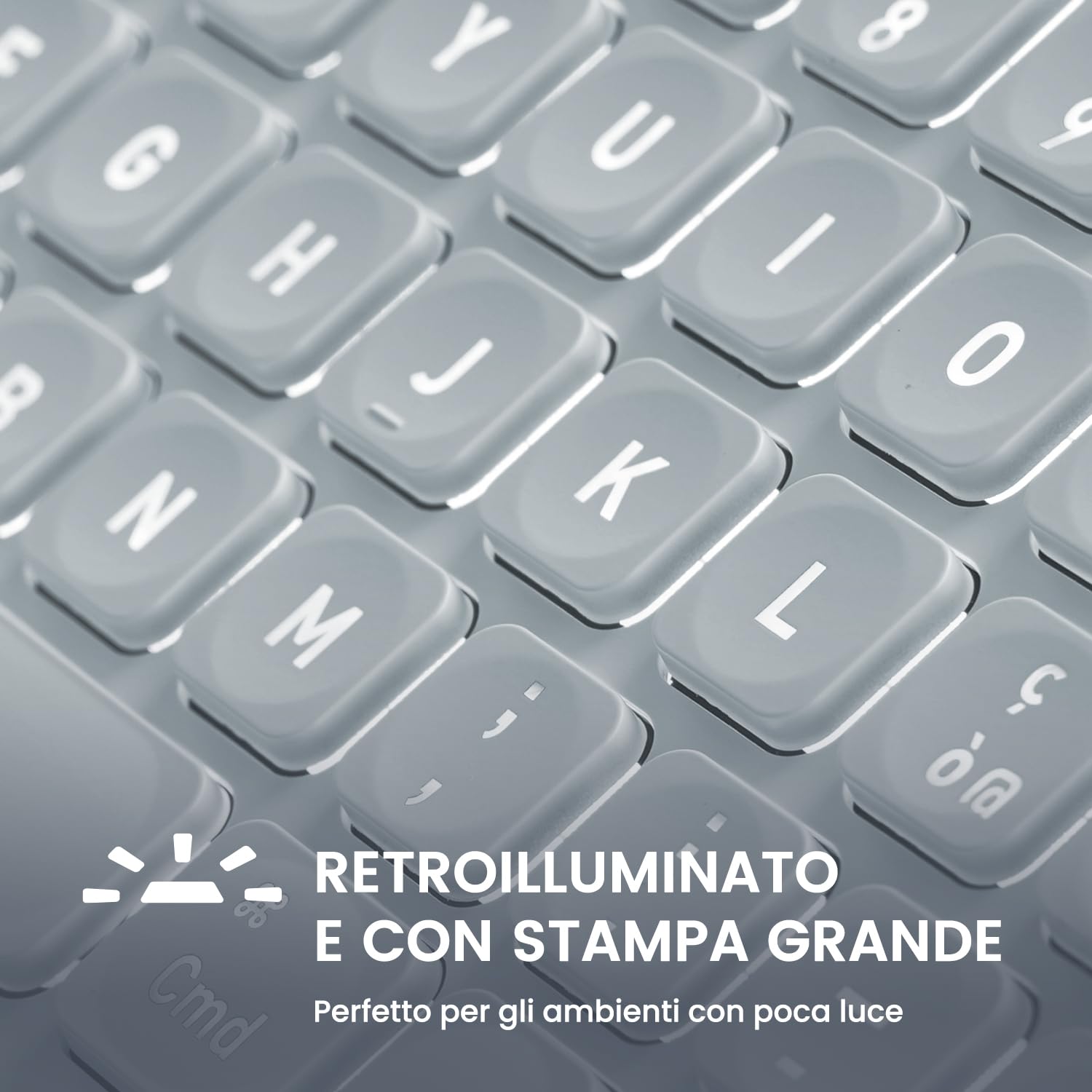 Perixx PERIBOARD-832M Tastiera Wireless Mini Retroilluminata, Bluetooth 5.1, Tasti a Forbice, Ricarica USB-C, Compatibile con macOS 11.2.1+, Layout Italiano QWERTY, Bianco