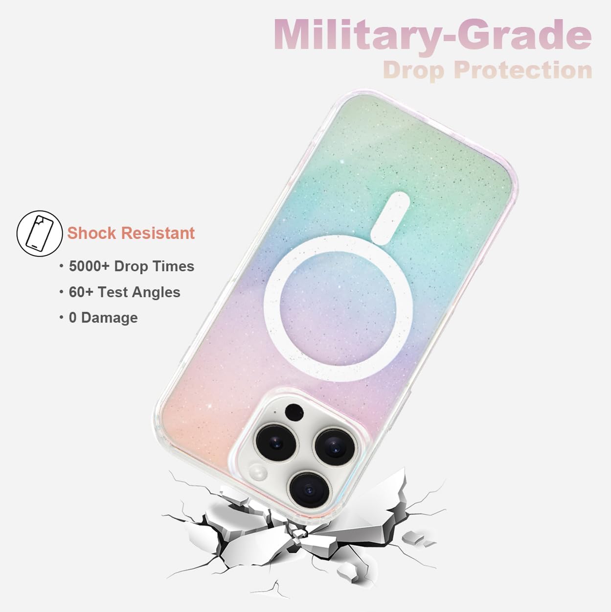 for iPhone 16 Pro Max Case 6.9 inch, Clear Glitter Magnetic Phone Case Compatible with MagSafe, Shockproof Thin Cover, Non-Yellowing and Scratches (Rainbow, iPhone 16 Pro Max) - Image 2