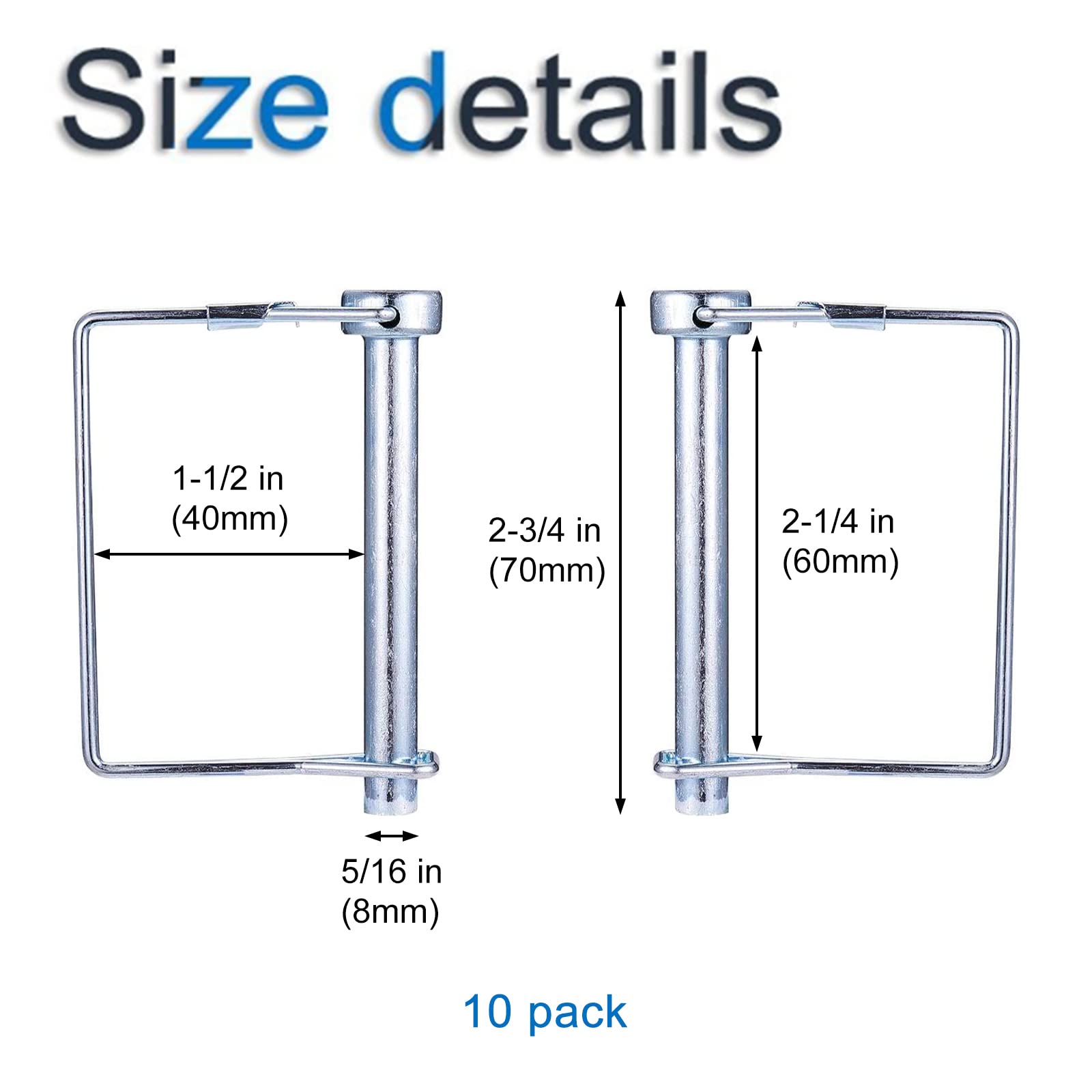 INCREWAY 10 pezzi Perno di bloccaggio dell'albero Perno di sicurezza, 8mm Perno di bloccaggio Pto con Square Wire fermo per Farm Trailers Lawn Garden
