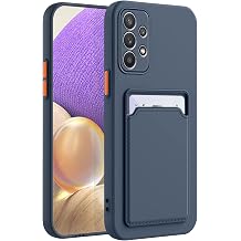 for Galaxy A32 5G Case, Samsung A32 5G Case with Minimalist Credit Card Holder Slot TPU Soft TPU Silicone Scratch-Resistant Slim Card Slot Wallet Case Protective Cover for Galaxy A32 5G-Dark Blue