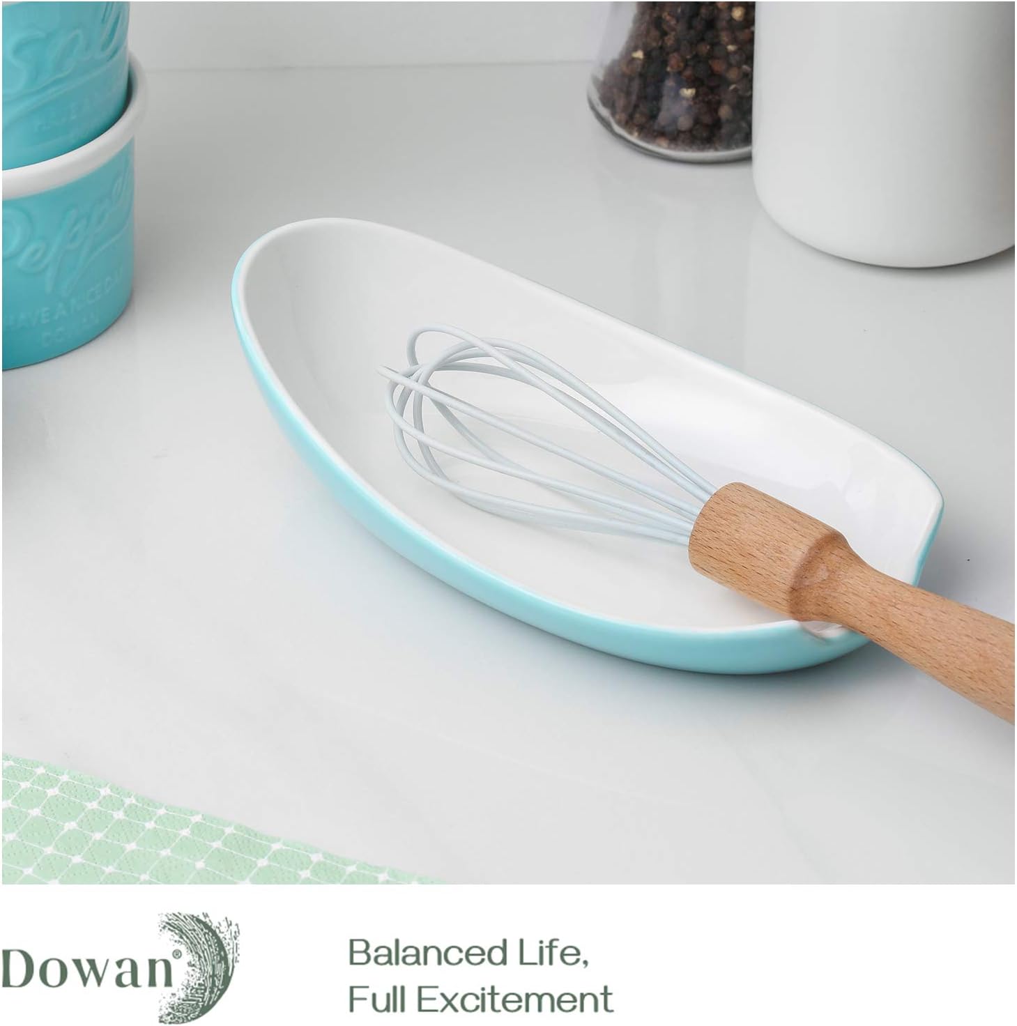DOWAN Spoon Rest for Stove Top, Blue Spoon Holder for Stove Top, Large Spoon Rest for Kitchen Counter, Turquoise Kitchen Decor Spoon Rest