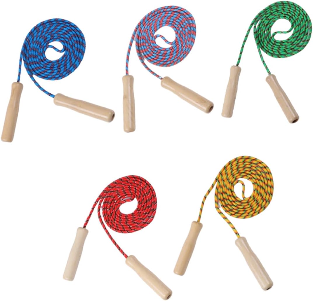 5pcs Wooden Handle Jump Rope for Durable Skipping Ropes for Exercise and Fitness Ergonomic Grip for Comfortable Use for School and Home Activities Random Color Random Color