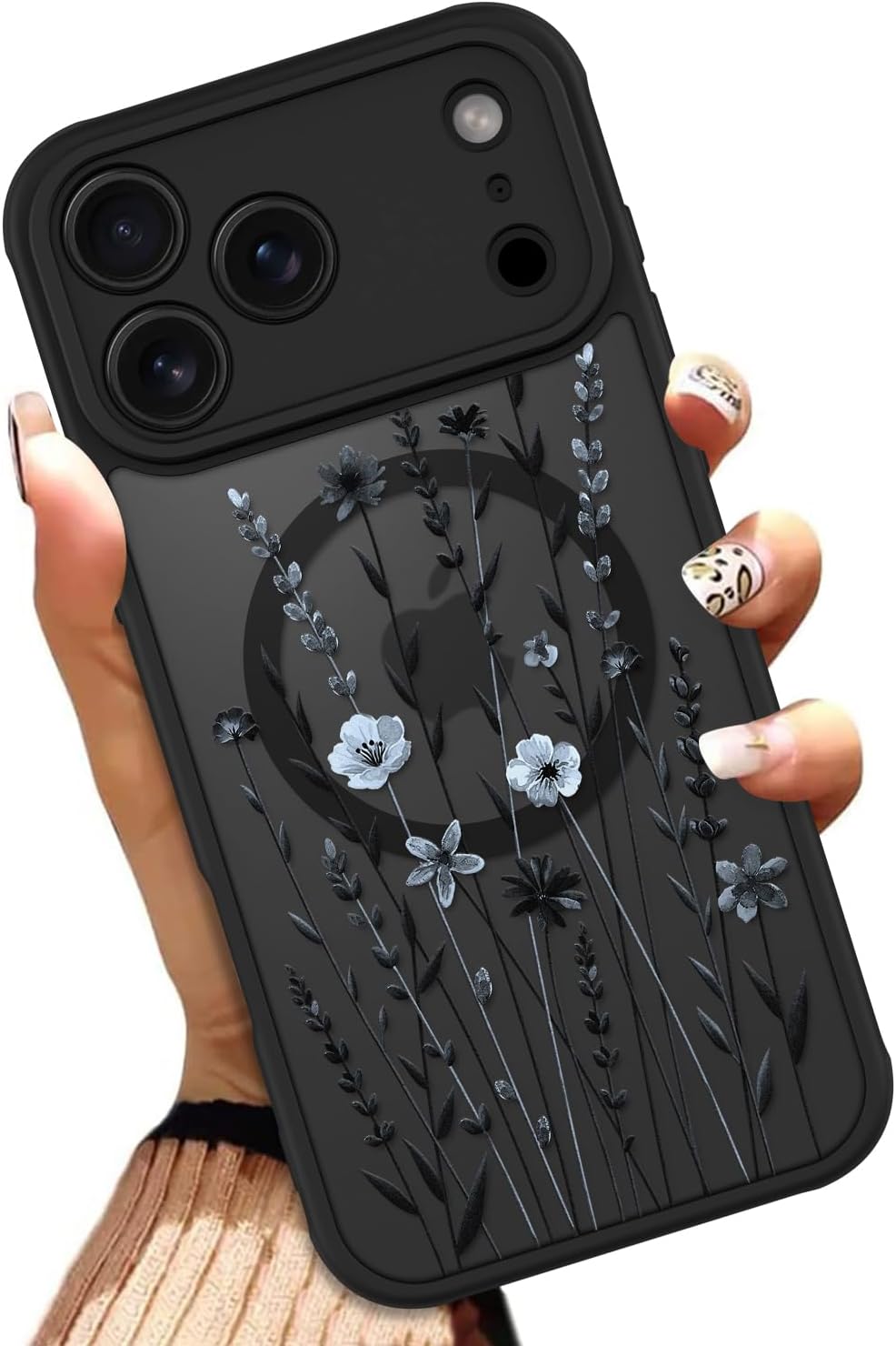 OOK Case for iPhone 17 Pro 6.3 Inch (Compatible with MagSafe) Blue Floral Flowers Translucent Phone Cover Soft TPU + Hard PC Anti-Scratch Shockproof Magnetic Case for Women