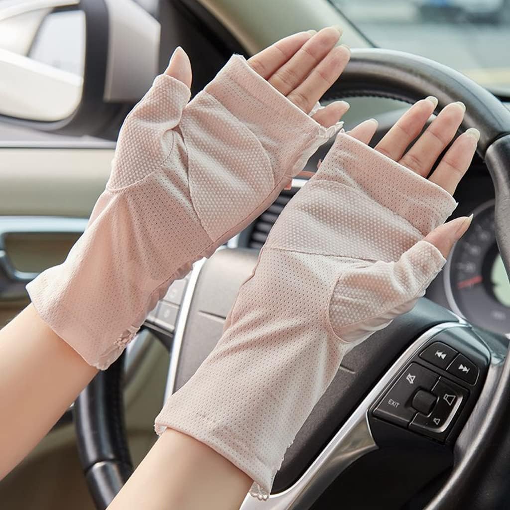 Half-Finger Bare Fingers Autumn and Thin Women's Driving and Cycling Ice Silk Lace Gloves