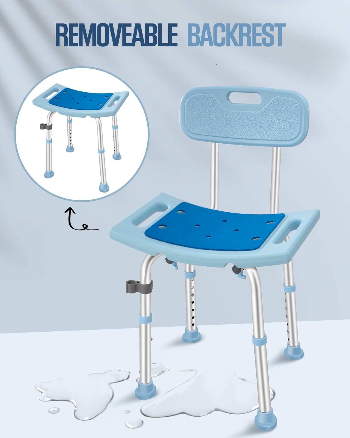 Silla de Ducha con Respaldo para Personas Mayores, taburetes de Ducha y Bancos para Adultos, Silla de baño, Bancos de Ducha para discapacitados, Asientos de Ducha, Silla de bañera Azul