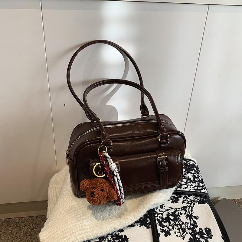 Leather Retro Shoulder Bag for Women with Pendant Casual Purse Tote Handbag Shoulder Tote Handbag Trendy Purse Bag for Daily4
