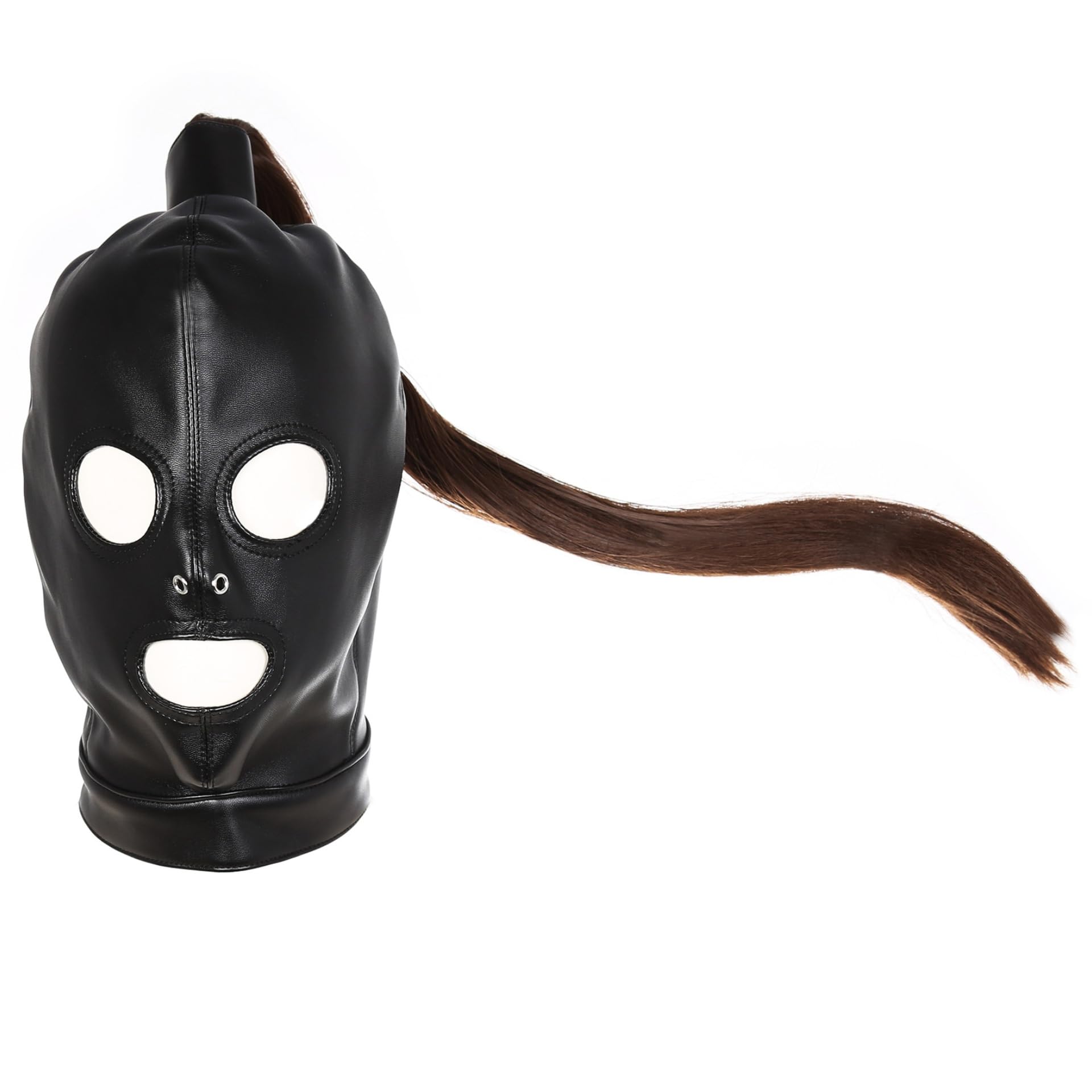 Hdynasty Capuche en cuir PU noir, perruque intégrale à 3 trous, masque sexuel pour les yeux, couvre-chef pour jeu de rôle