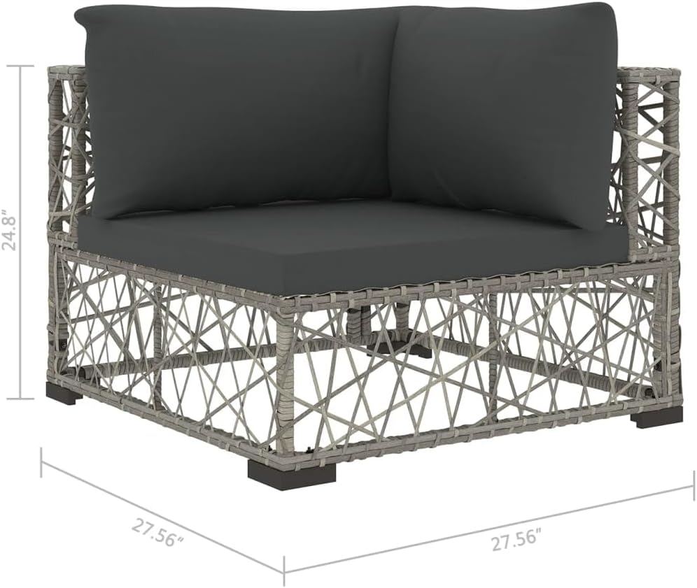 Dimensions of the corner seating unit: 27.56 inches length, 27.56 inches width, 24.8 inches height