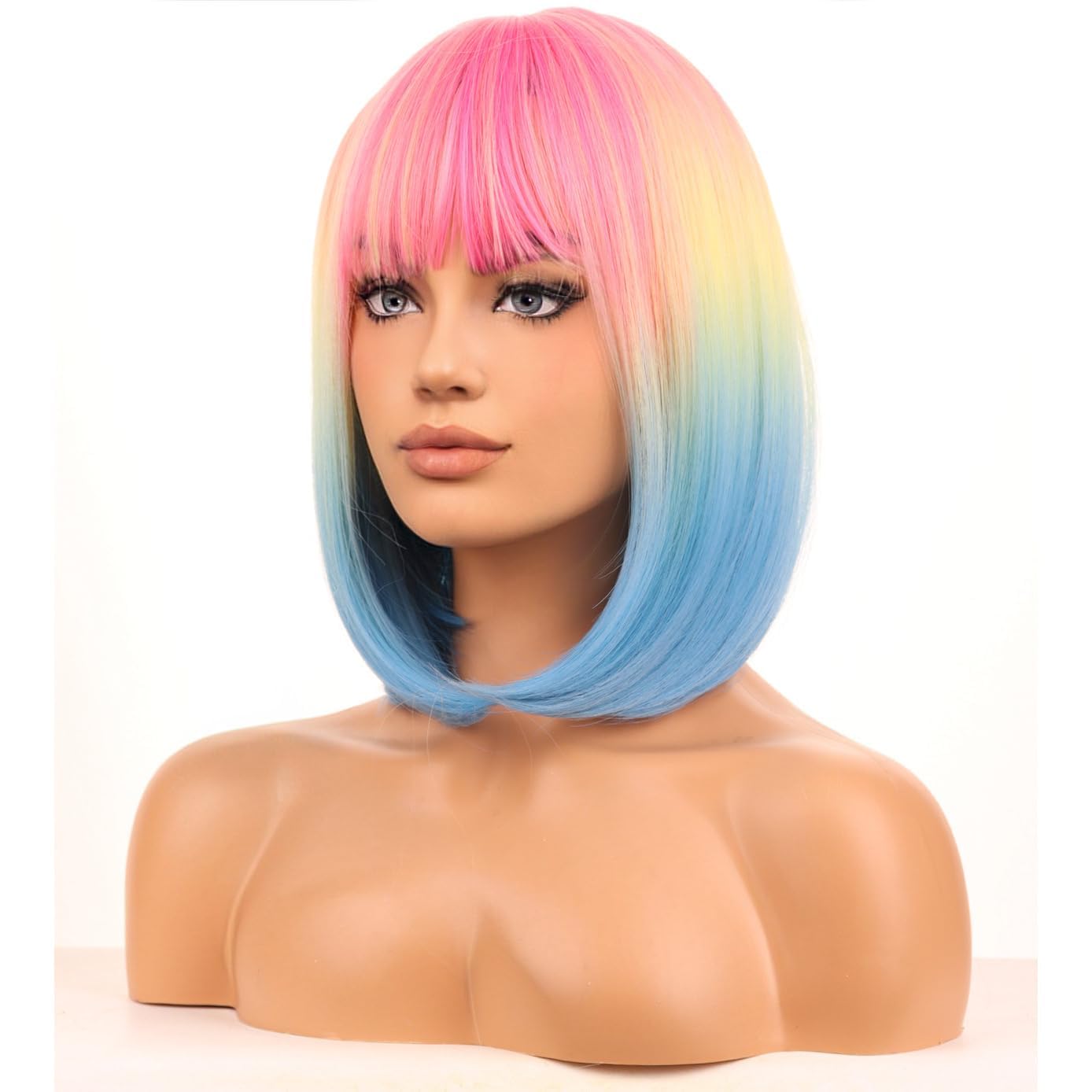 celebrity A million-color Chinese bang rainbow tip dipped black straight wig. britney spears had EVERY hair era. Blonde. Brown. Pink wig  main image 3