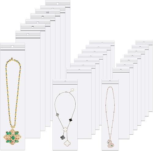 300 bolsas largas de joyería de 2 x 8/3 x 8/3 x 12 pulgadas, bolsas para collares con agujero para colgar, bolsas de almacenamiento de polietileno