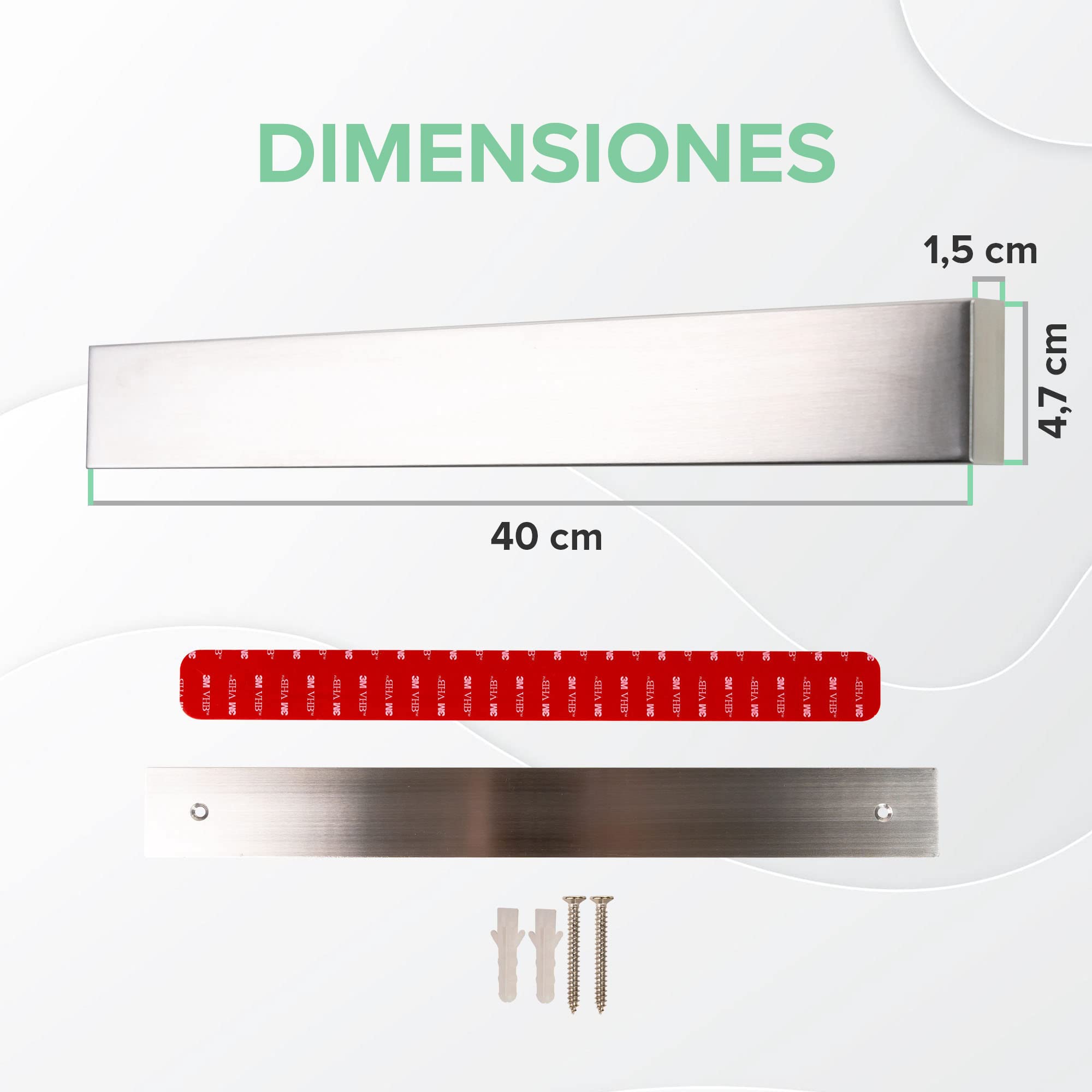 Coninx Barra Magnetica per Coltelli 40cm | Porta Coltelli Cucina in Acciaio Inox | Portacoltelli Magnetico Extra Forte | Viti e Adesiva 3M incluse | Ceppo Coltelli vuoto | Sopporto per Coltelli