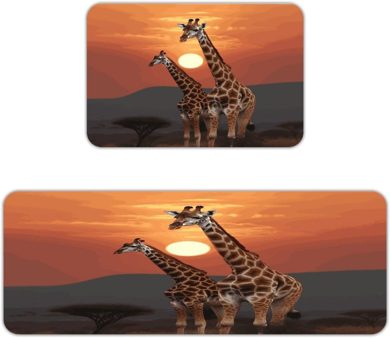 Giraffe at Sunset Kitchen Mats with 2PCS Non-Slip Washable,Kitchen Rug Heavy Duty Durable, Floor Mats for Kitchen,Office,Sink,Laundry