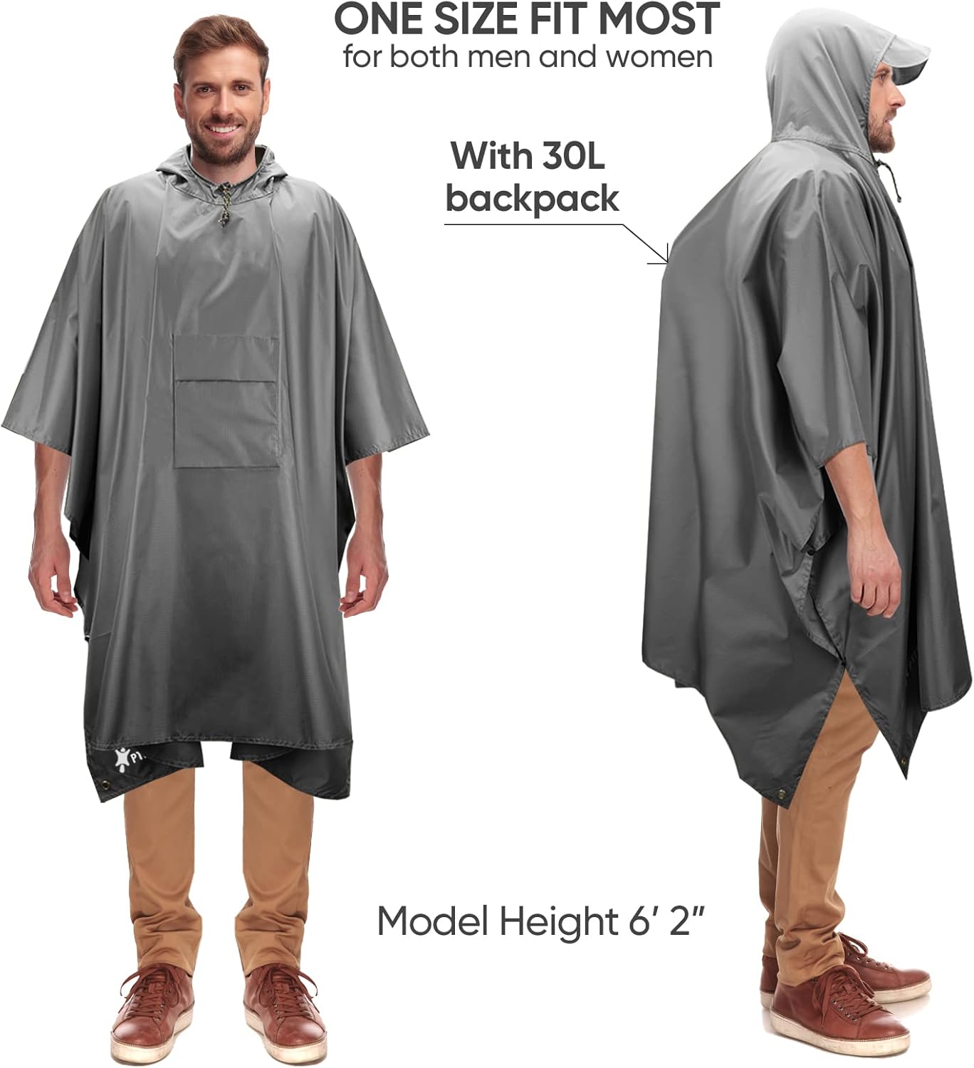 PTEROMY Hooded Rain Poncho with Pocket+Hooded Rain Poncho with Pocket and Zipper
