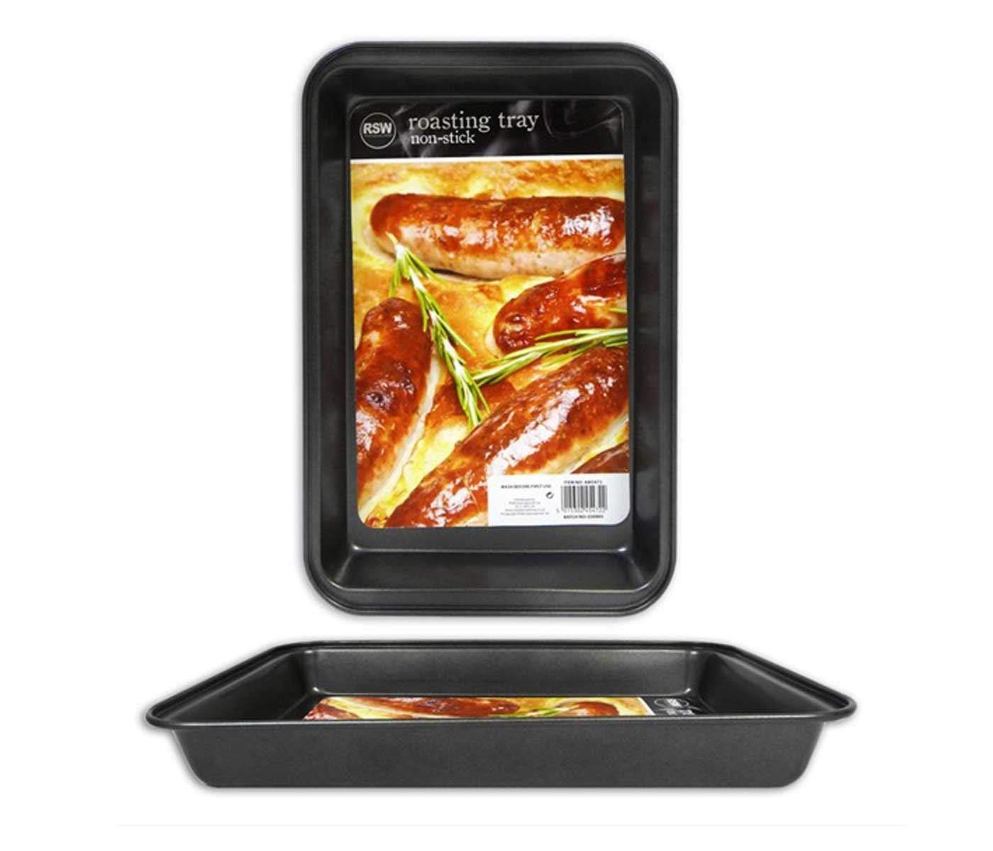 Oblong Turkey Tin Pack of 2 Non Stick Oven Tray for Roasting & Baking 26x17x3cm